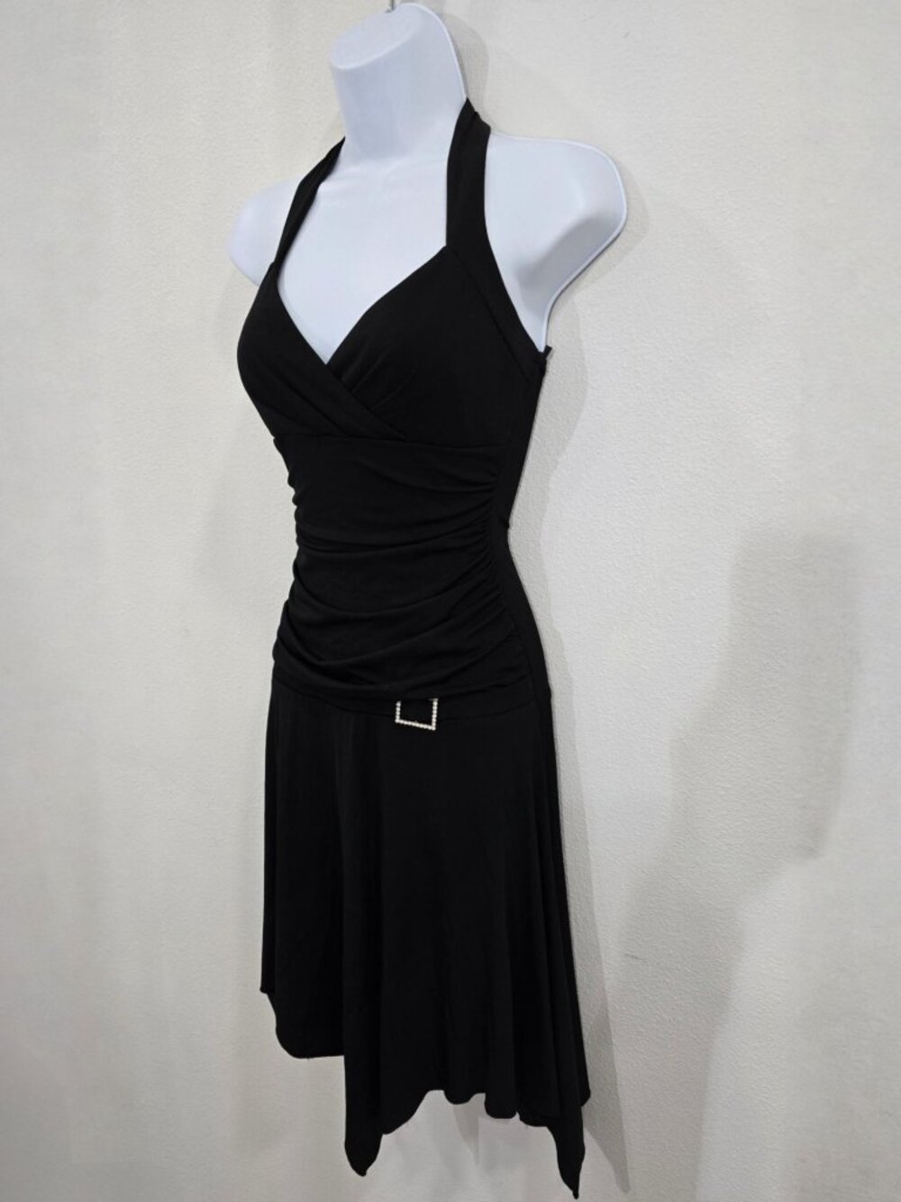 City Triangles ✦ Black Halter Handkerchief Dress ✦ Ruched Bodice Rhinestone M - Picture 7 of 14